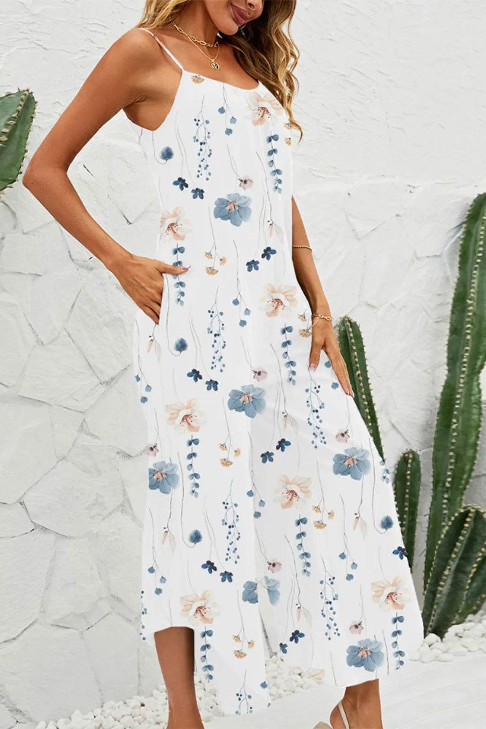 Shiny Printed Scoop Neck Wide Leg Jumpsuit - Purcell's Clothing Company