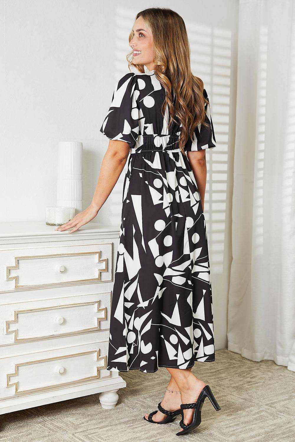 Printed Surplice Balloon Sleeve Dress - Purcell's Clothing Company