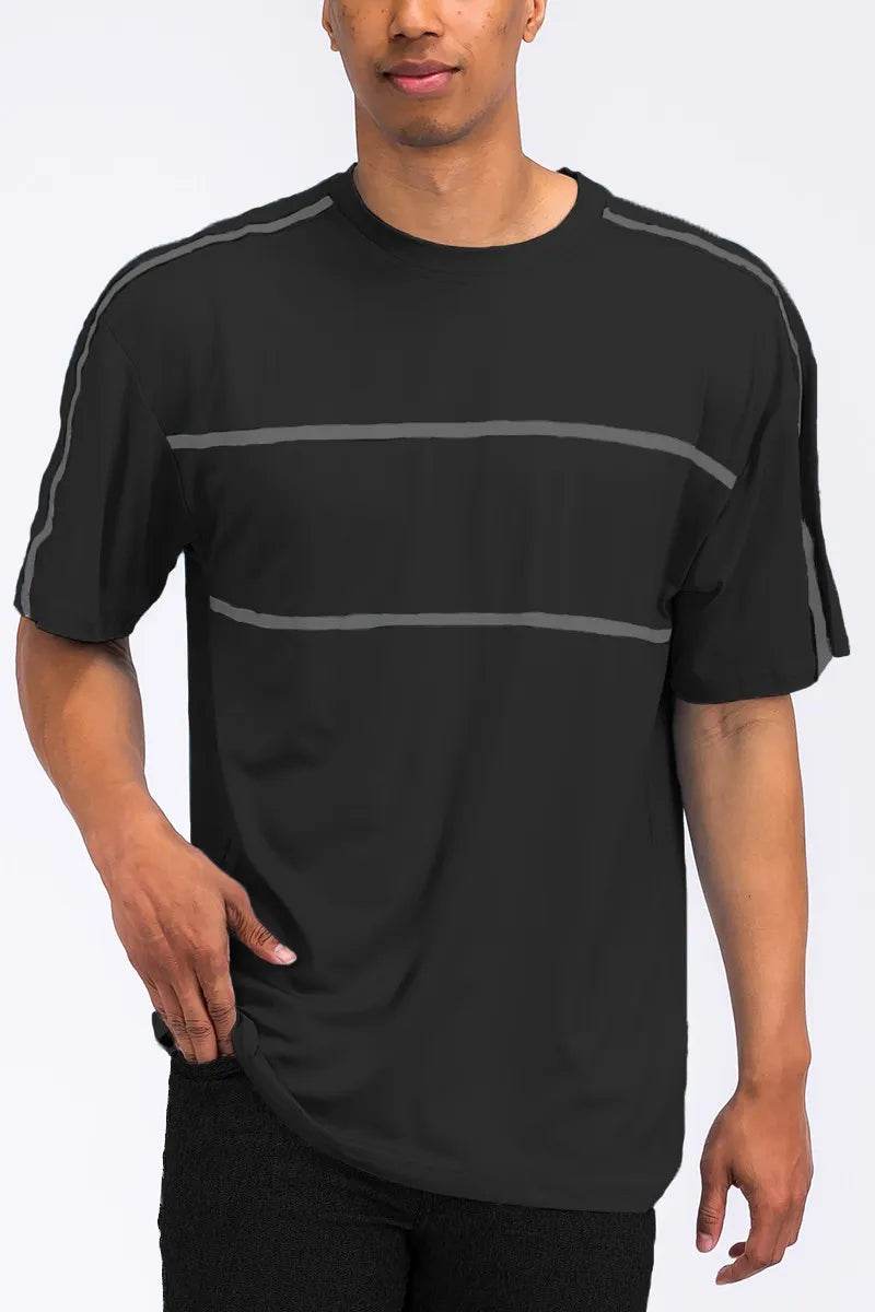 WEIV Men's Full Size Round Neck Tape Stripe T-shirt Plus Size - Purcell's Clothing Company