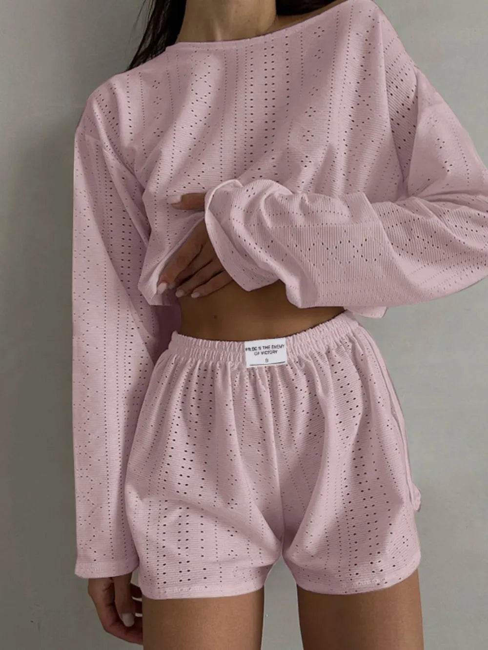 Eyelet Round Neck Top and Shorts Set - Purcell's Clothing Company