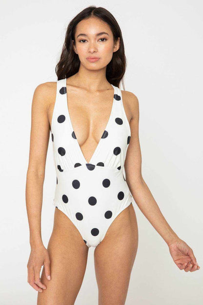 Marina West Swim Beachy Keen Polka Dot Tied Plunge One-Piece Swimsuit - Purcell's Clothing Company
