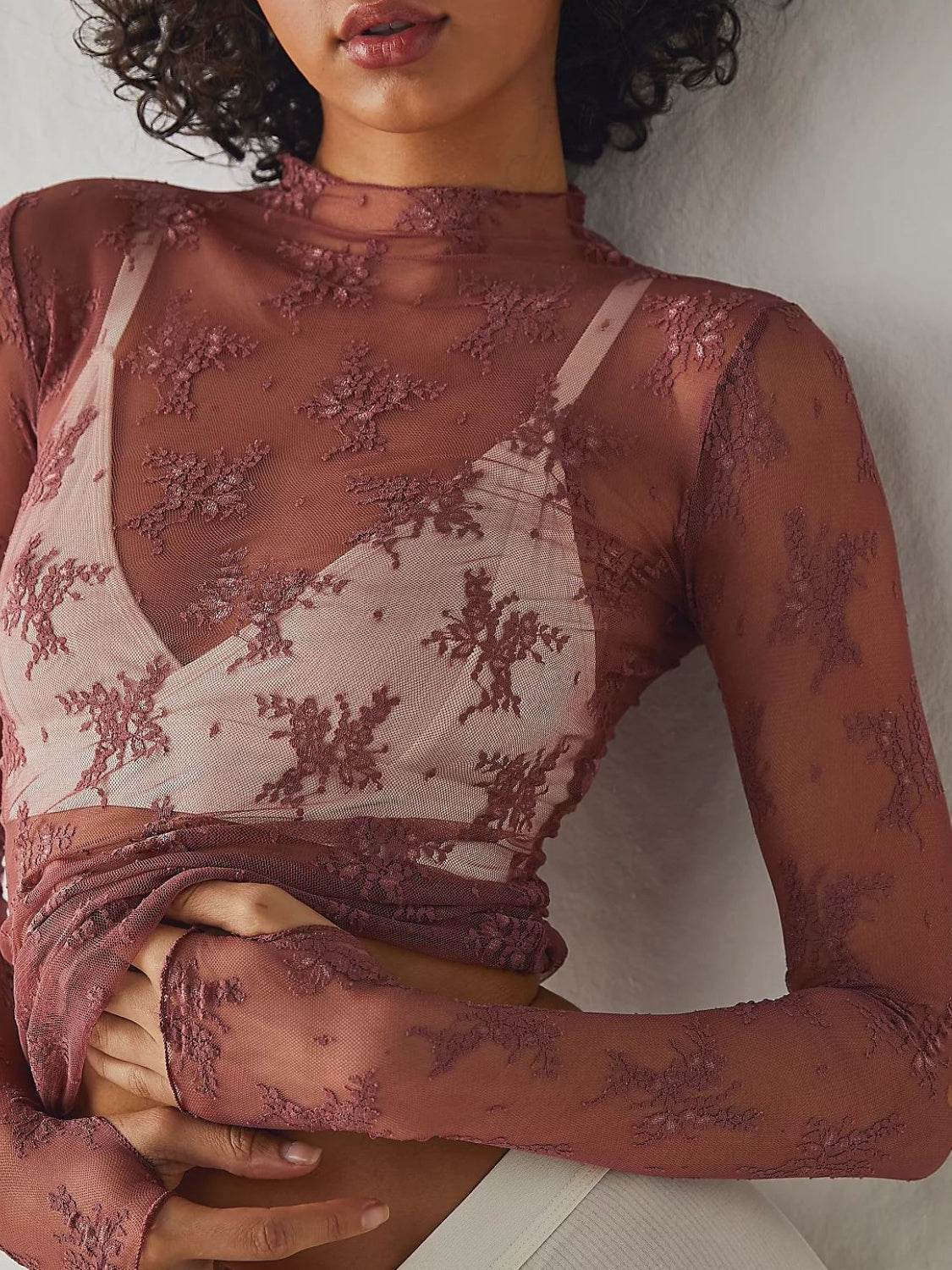 Lace Mock Neck Long Sleeve Blouse - Purcell's Clothing Company