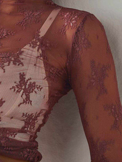 Lace Mock Neck Long Sleeve Blouse - Purcell's Clothing Company