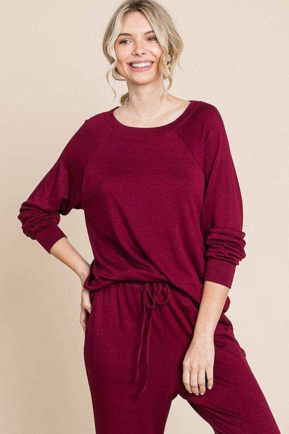 Super Lady Round Neck Raglan Sleeve Top and Pants Lounge Set - Purcell's Clothing Company