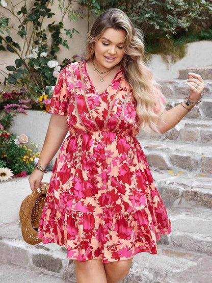 Plus Size Printed V-Neck Flutter Sleeve Dress - Purcell's Clothing Company