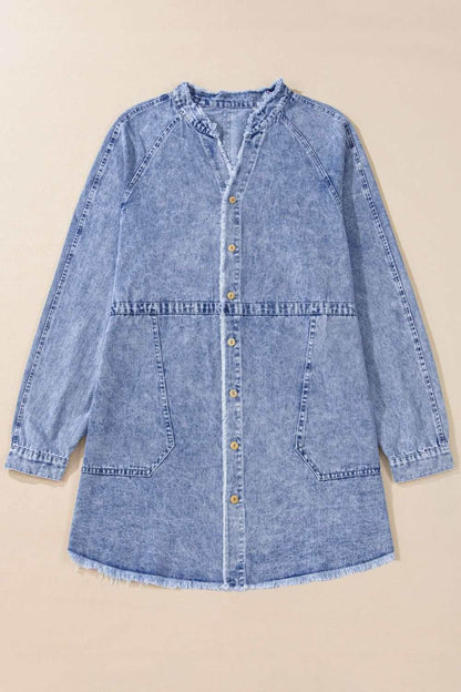 Raw Hem Button Down Long Sleeve Denim Dress - Purcell's Clothing Company
