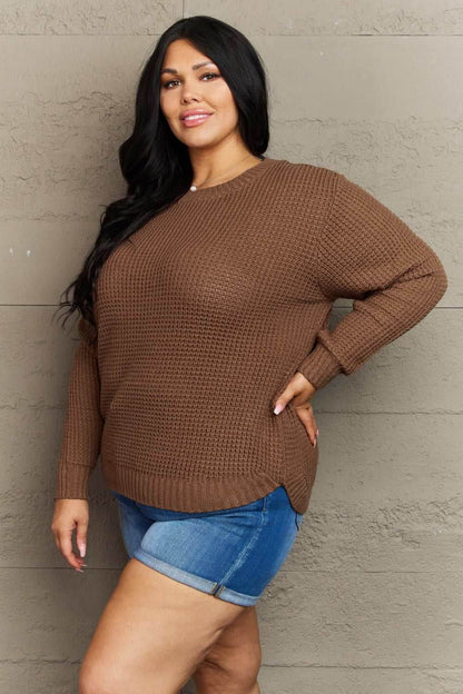 Zenana Breezy Days Plus Size High Low Waffle Knit Sweater - Purcell's Clothing Company