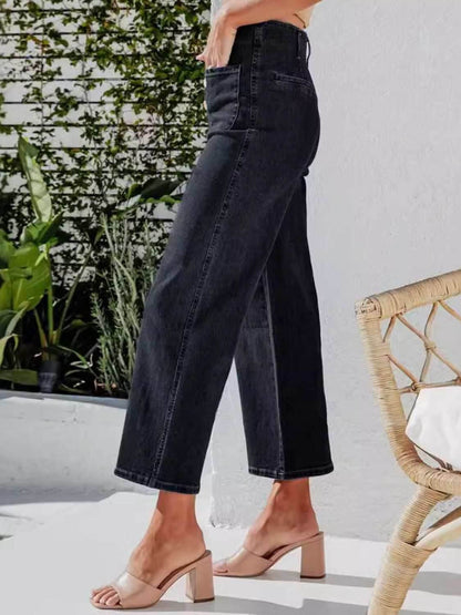 Button Fly Cropped Jeans with Pockets - Purcell's Clothing Company