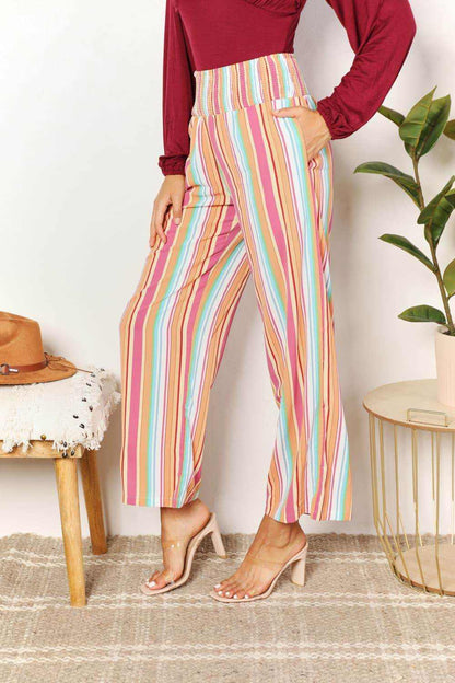Double Take Striped Smocked Waist Pants with Pockets - Purcell's Clothing Company