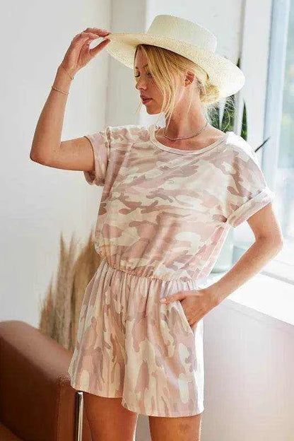 BiBi Camo Print French Terry Romper with Side Pockets - Purcell's Clothing Company