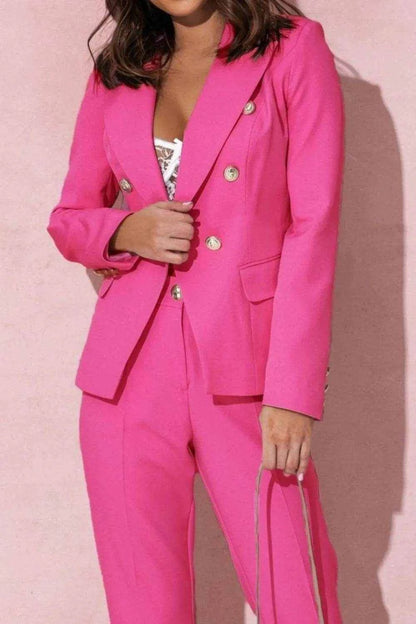 Full Size Lapel Collar Long Sleeve Blazer and Pants Set Plus Size - Purcell's Clothing Company