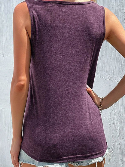 Full Size Decorative Button Round Neck Tank Plus Size - Purcell's Clothing Company