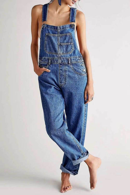 Wide Strap Square Neck Denim Overalls - Purcell's Clothing Company