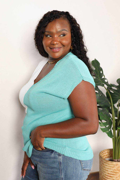 Color Block V-Neck Knit Top - Purcell's Clothing Company