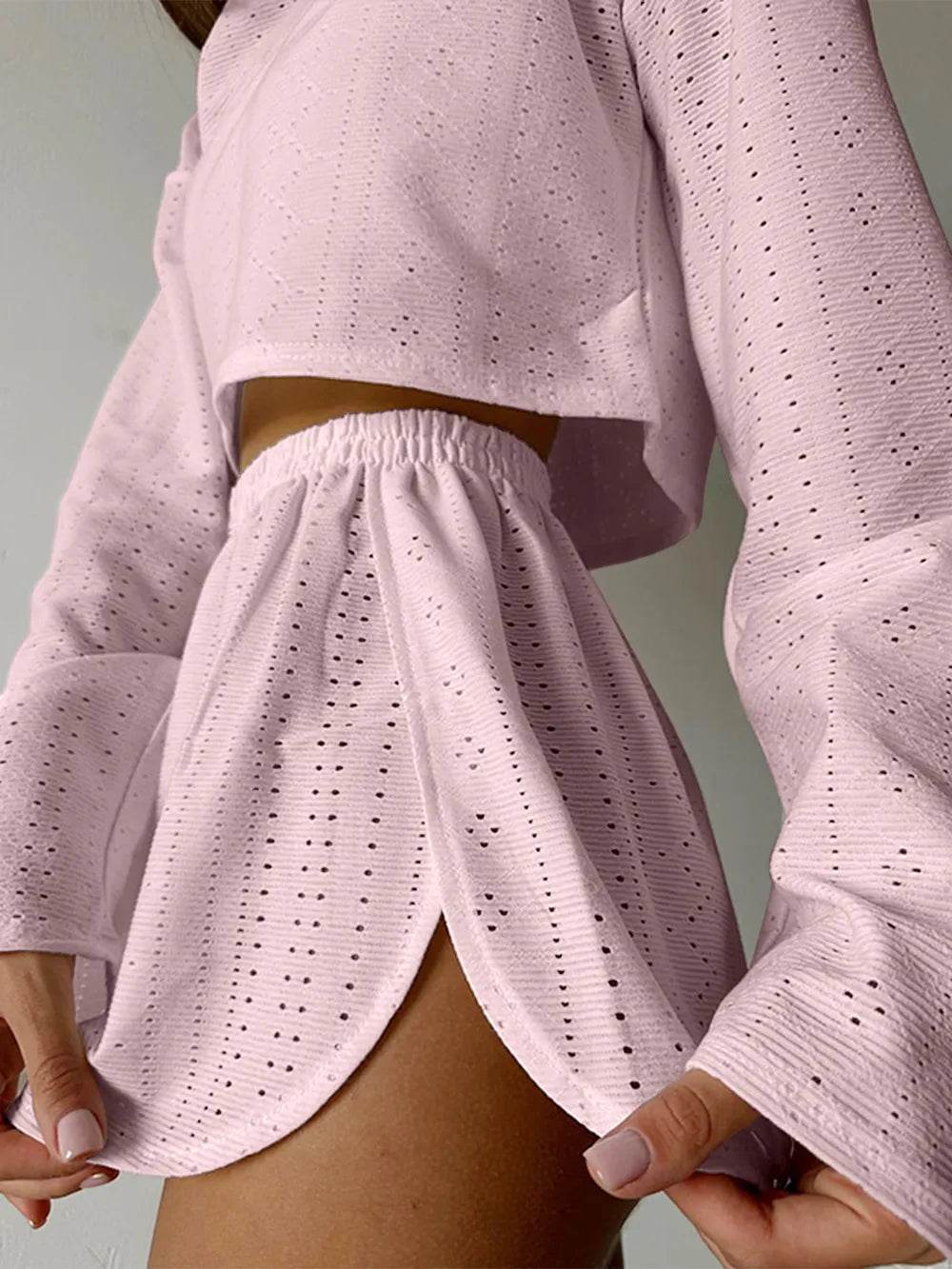 Eyelet Round Neck Top and Shorts Set - Purcell's Clothing Company