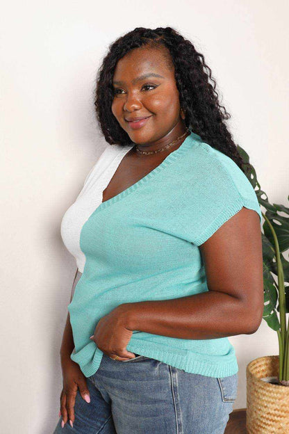 Color Block V-Neck Knit Top - Purcell's Clothing Company