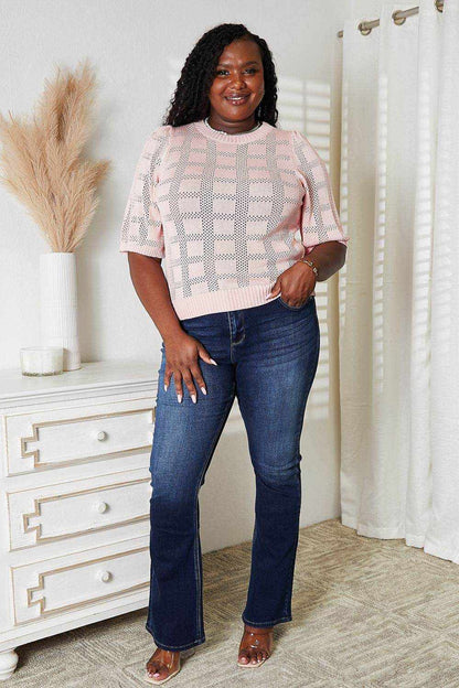 Mandy Ribbed Trim Round Neck Knit Top - Purcell's Clothing Company