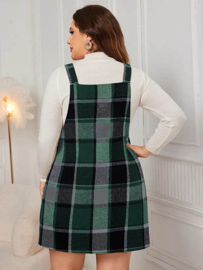 Honey Plus Size Plaid Wide Strap Overall Dress - Purcell's Clothing Company