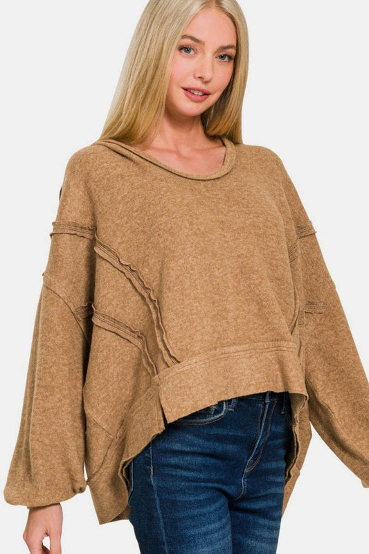 Zenana Brushed Hacci Exposed Seam Hoodie - Purcell's Clothing Company