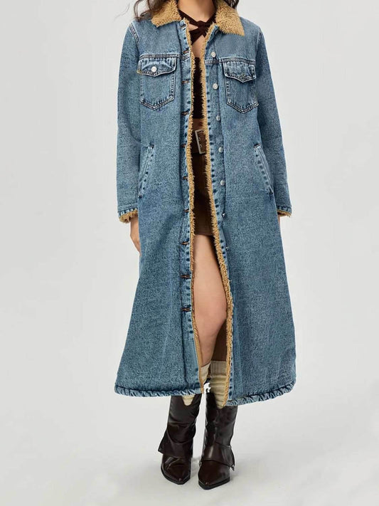Pocketed Button Up Denim Jacket with Fur Lining - Purcell's Clothing Company