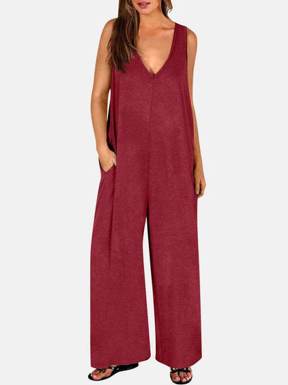 Full Size V-Neck Wide Strap Jumpsuit - Purcell's Clothing Company