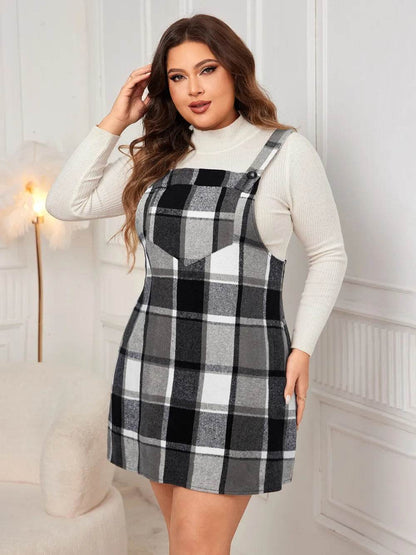 Honey Plus Size Plaid Wide Strap Overall Dress - Purcell's Clothing Company