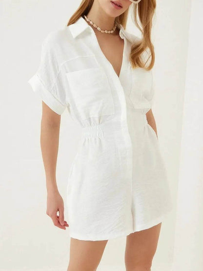 Johnny Collar Short Sleeve Romper - Purcell's Clothing Company