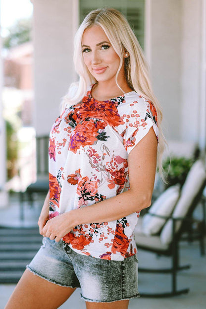 Floral Round Neck Short Sleeve Top - Purcell's Clothing Company
