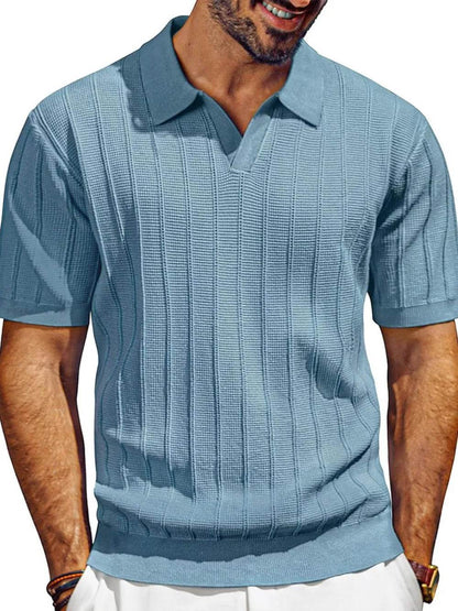 Textured Collared Neck Short Sleeve Polo - Purcell's Clothing Company