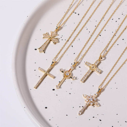 Stainless Steel Inlaid Zircon Cross Necklace - Purcell's Clothing Company