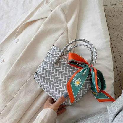 Contrast Woven Handbag with Ribbon - Purcell's Clothing Company