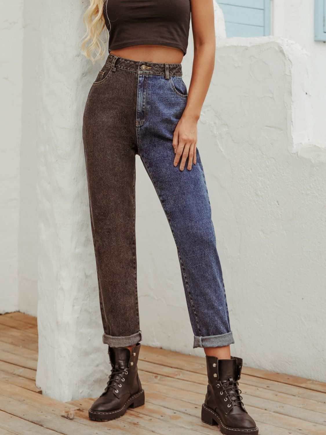 Two Tone Straight Leg Jeans - Purcell's Clothing Company