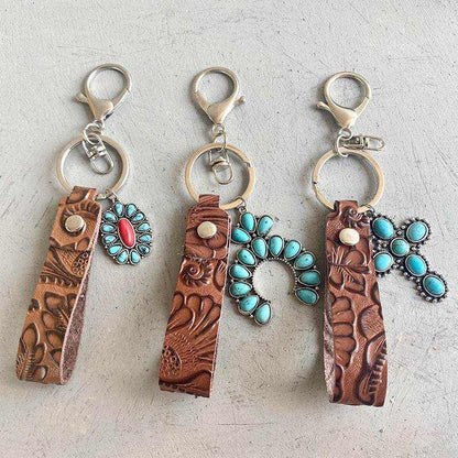 Turquoise Genuine Leather Key Chain - Purcell's Clothing Company