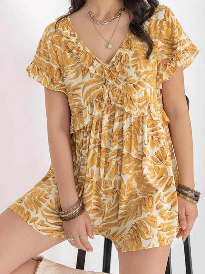 Printed V-Neck Short Sleeve Romper - Purcell's Clothing Company