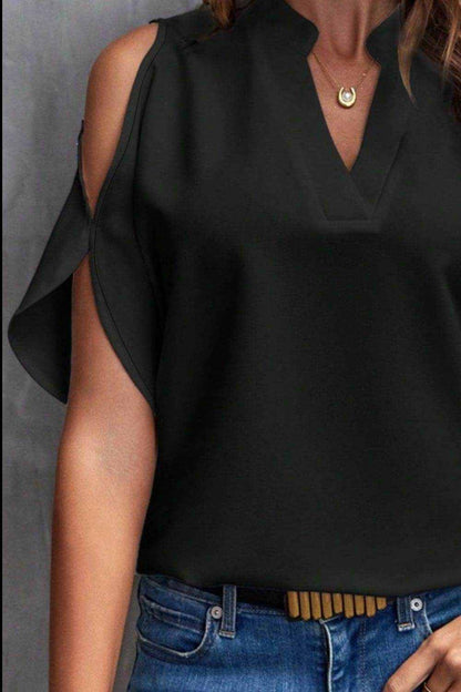Notched Cold Shoulder Blouse - Purcell's Clothing Company