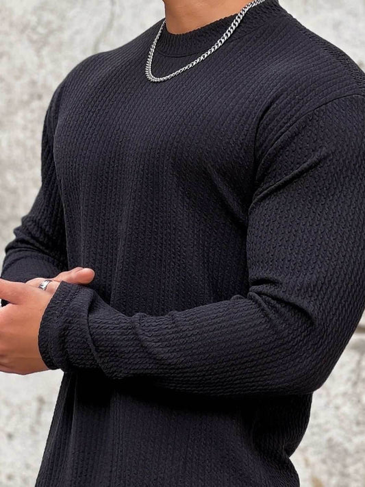 Solid Color Round Neck Long Sleeve T-Shirt - Purcell's Clothing Company