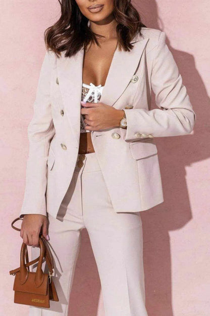 Full Size Lapel Collar Long Sleeve Blazer and Pants Set Plus Size - Purcell's Clothing Company