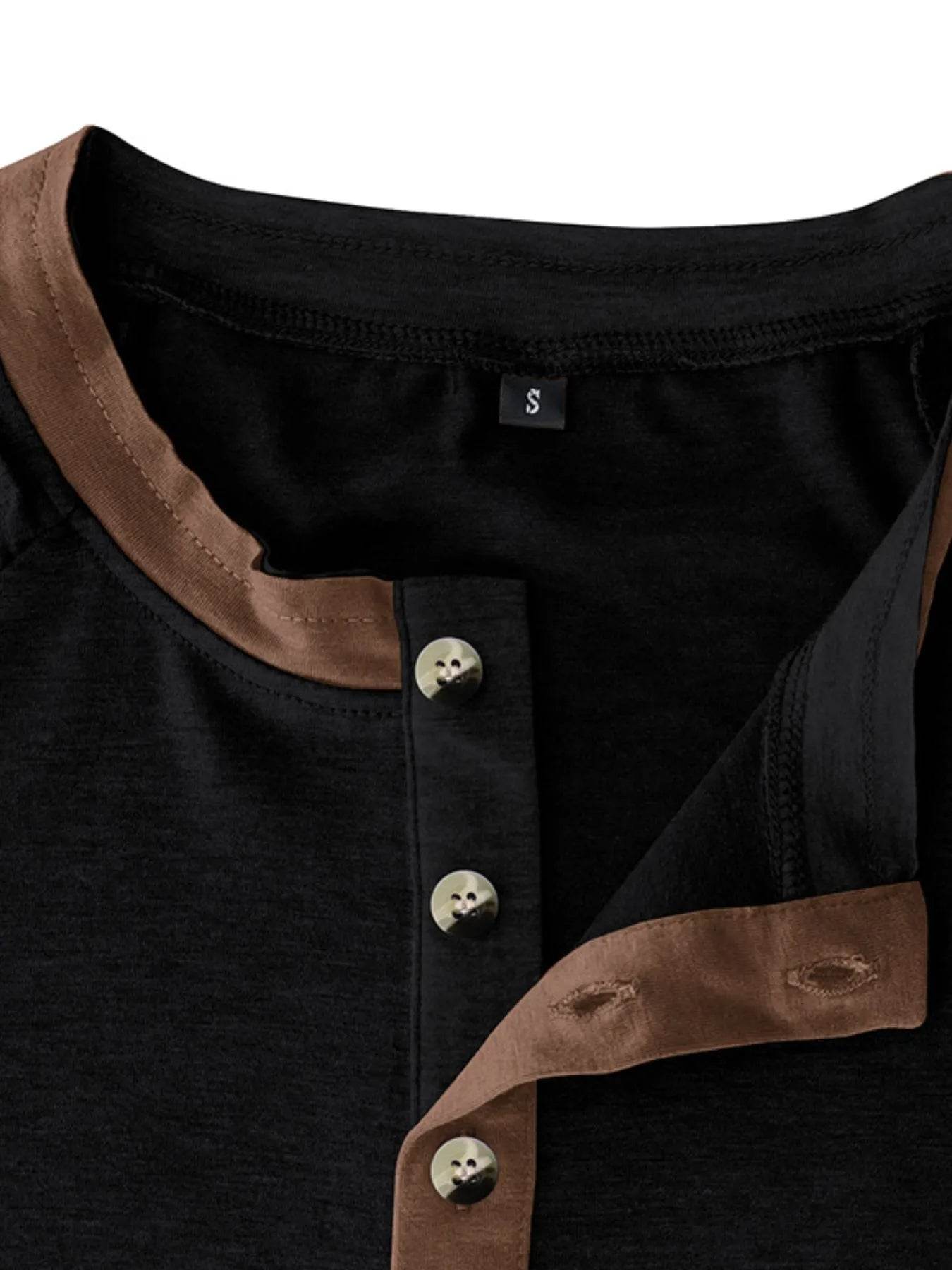 Casual Henley Short Sleeve Top with Contrast Collar - Purcell's Clothing Company