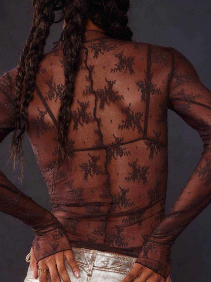 Lace Mock Neck Long Sleeve Blouse - Purcell's Clothing Company