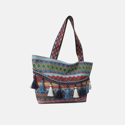 Printed Tassel Detail Tote Bag - Purcell's Clothing Company
