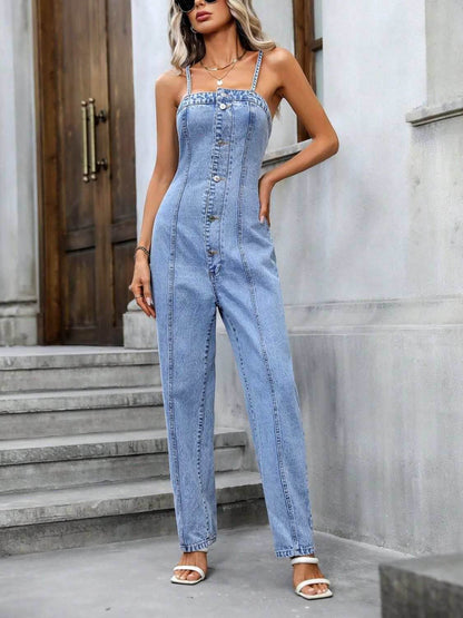 Spaghetti Strap Denim Overalls with Pockets - Purcell's Clothing Company