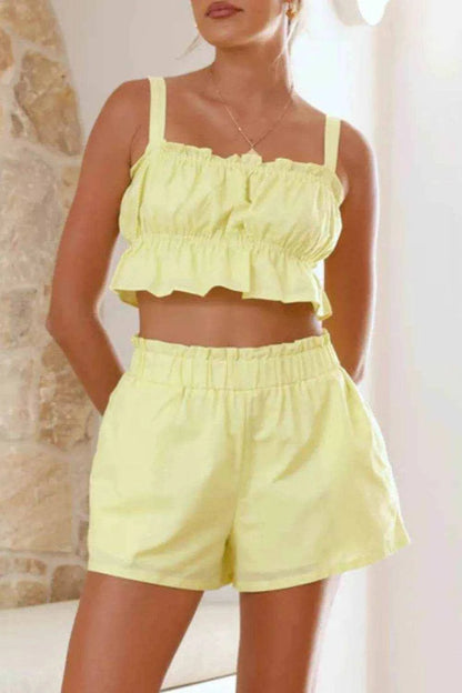 Ruffled Square Neck Cami and Shorts Set - Purcell's Clothing Company