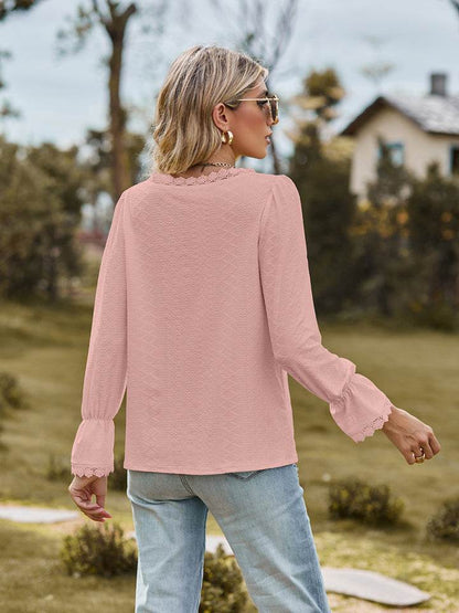 V-Neck Flounce Sleeve Blouse - Purcell's Clothing Company