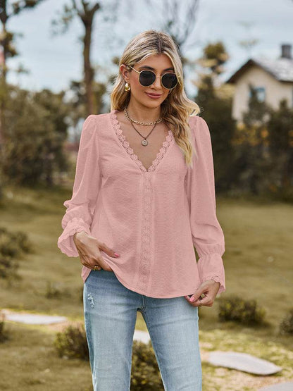 V-Neck Flounce Sleeve Blouse - Purcell's Clothing Company