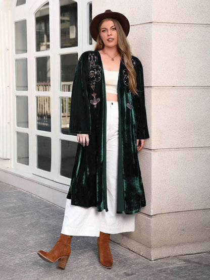 Plus Size Printed Open Front Long Sleeve Cardigan - Purcell's Clothing Company