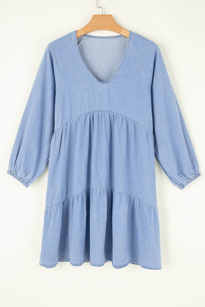 V-Neck Tiered Ruffled Hem Mini Dress - Purcell's Clothing Company