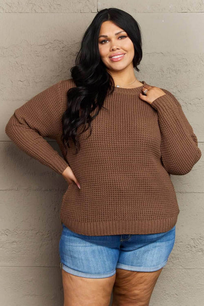 Zenana Breezy Days Plus Size High Low Waffle Knit Sweater - Purcell's Clothing Company