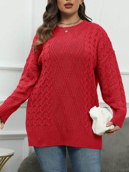 Plus Size Round Neck Long Sleeve Sweater - Purcell's Clothing Company