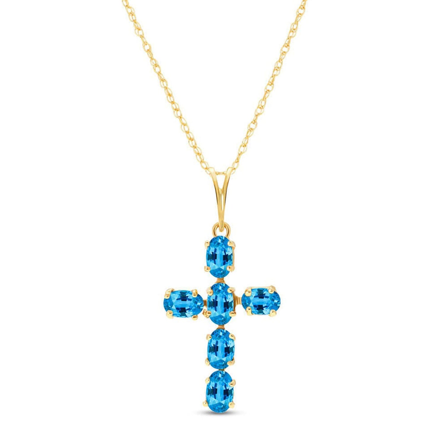 14K Gold Natural Blue Topaz Cross Pendant - Purcell's Clothing Company - 