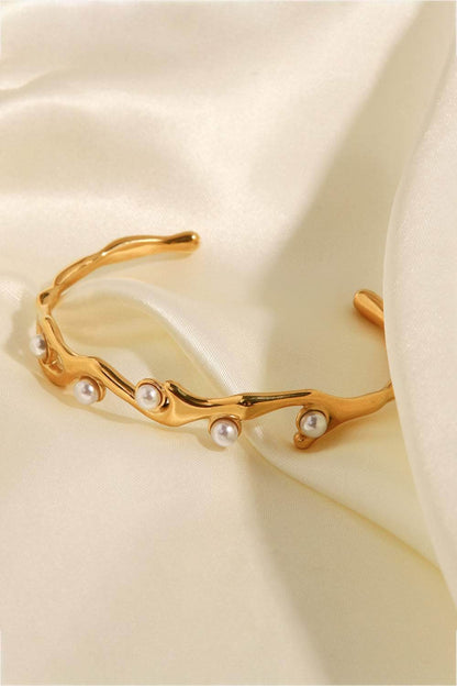 Inlaid Synthetic Pearl Open Bracelet - Purcell's Clothing Company
